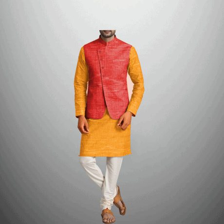 2pcs Set of  Khadi Blend Kurta and Waistcoat-RMK019